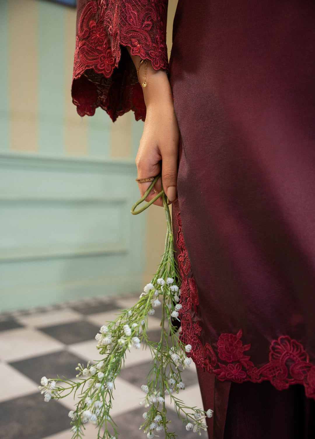 Naaz Couture RTW Embroidered Silk 3 Piece Suit Suit-Maroon Festive Collection