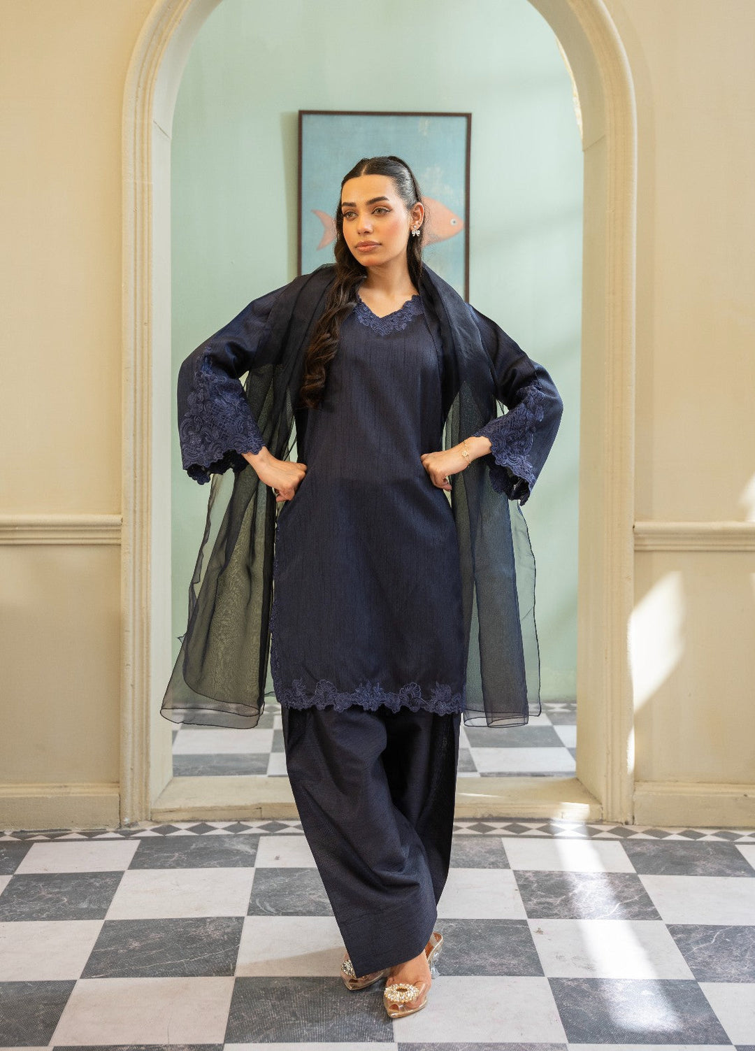 Naaz Couture RTW Embroidered Silk 3 Piece Suit Suit-Navy Blue Festive Collection