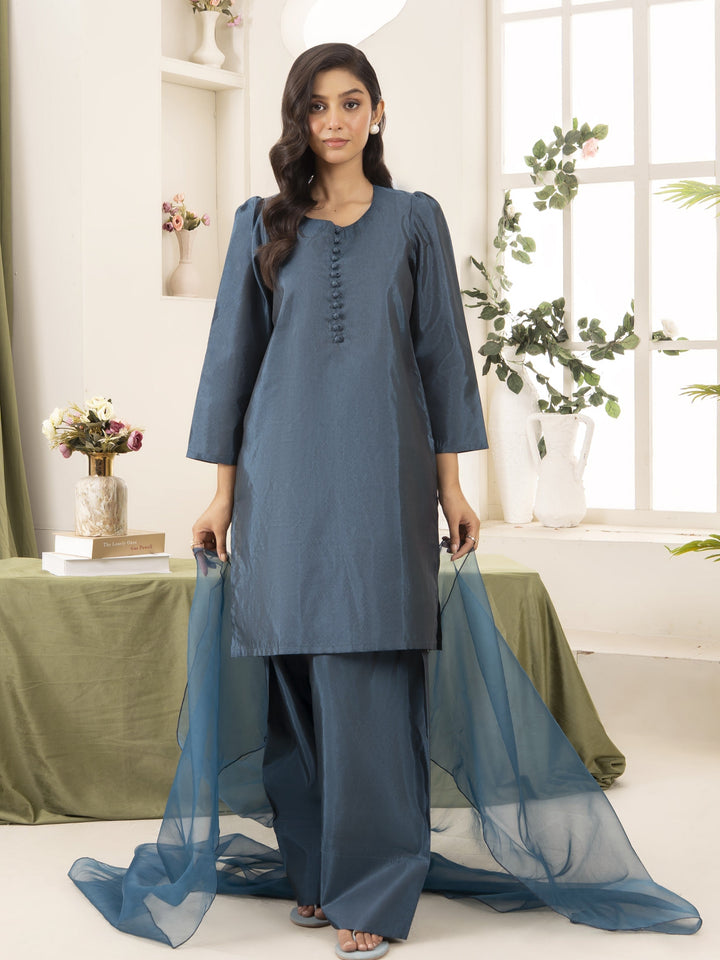 Naaz Couture RTW Embroidered Silk 3 Piece Suit Suit-Teal Festive Collection