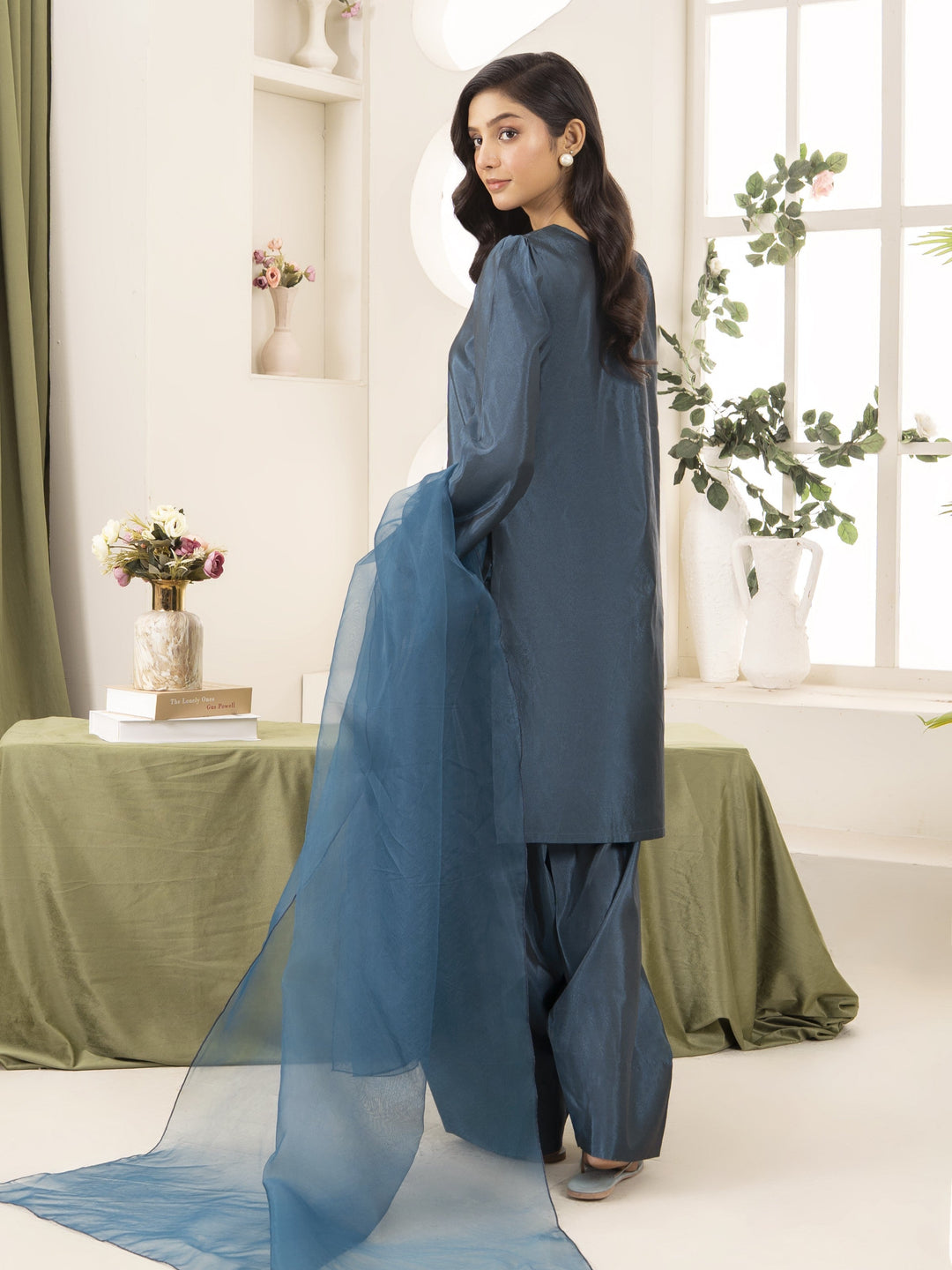 Naaz Couture RTW Embroidered Silk 3 Piece Suit Suit-Teal Festive Collection
