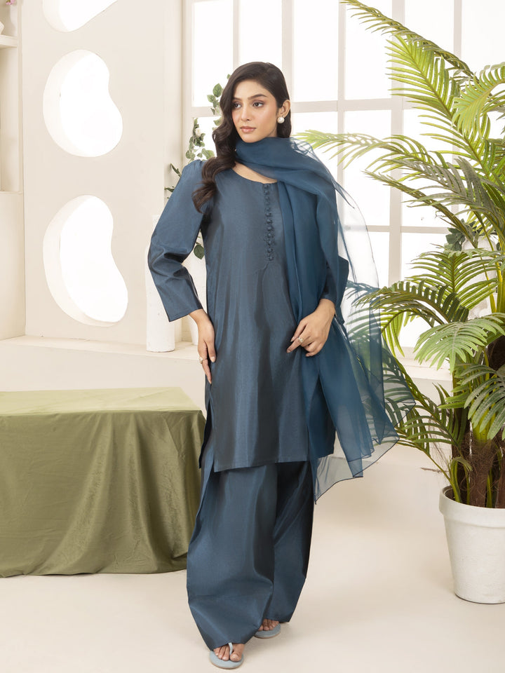Naaz Couture RTW Embroidered Silk 3 Piece Suit Suit-Teal Festive Collection
