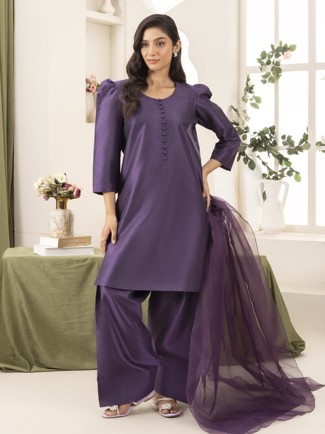 Naaz Couture RTW Embroidered Silk 3 Piece Suit Suit-Purple Festive Collection