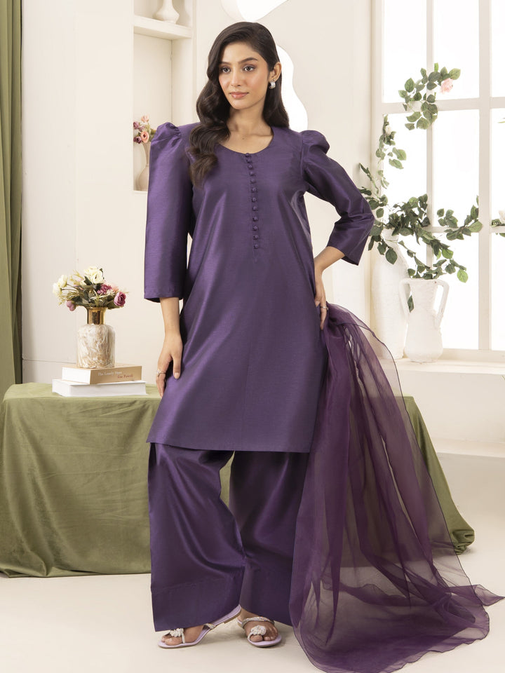 Naaz Couture RTW Embroidered Silk 3 Piece Suit Suit-Purple Festive Collection