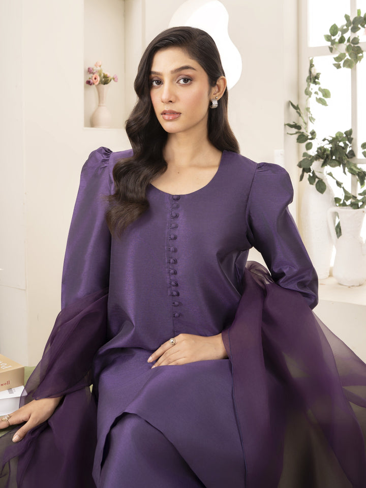 Naaz Couture RTW Embroidered Silk 3 Piece Suit Suit-Purple Festive Collection