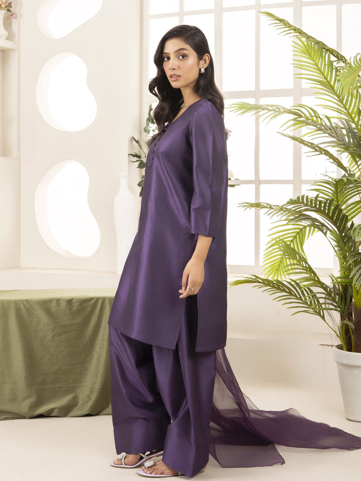 Naaz Couture RTW Embroidered Silk 3 Piece Suit Suit-Purple Festive Collection