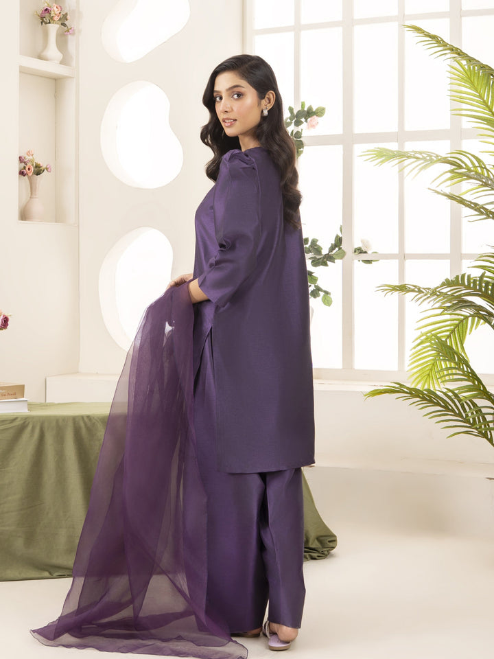 Naaz Couture RTW Embroidered Silk 3 Piece Suit Suit-Purple Festive Collection