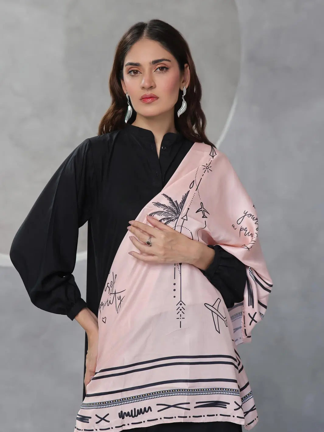 TNG Women RTW Printed Crinkle Chiffon 1 Piece Manzar Scarf Casual Collection
