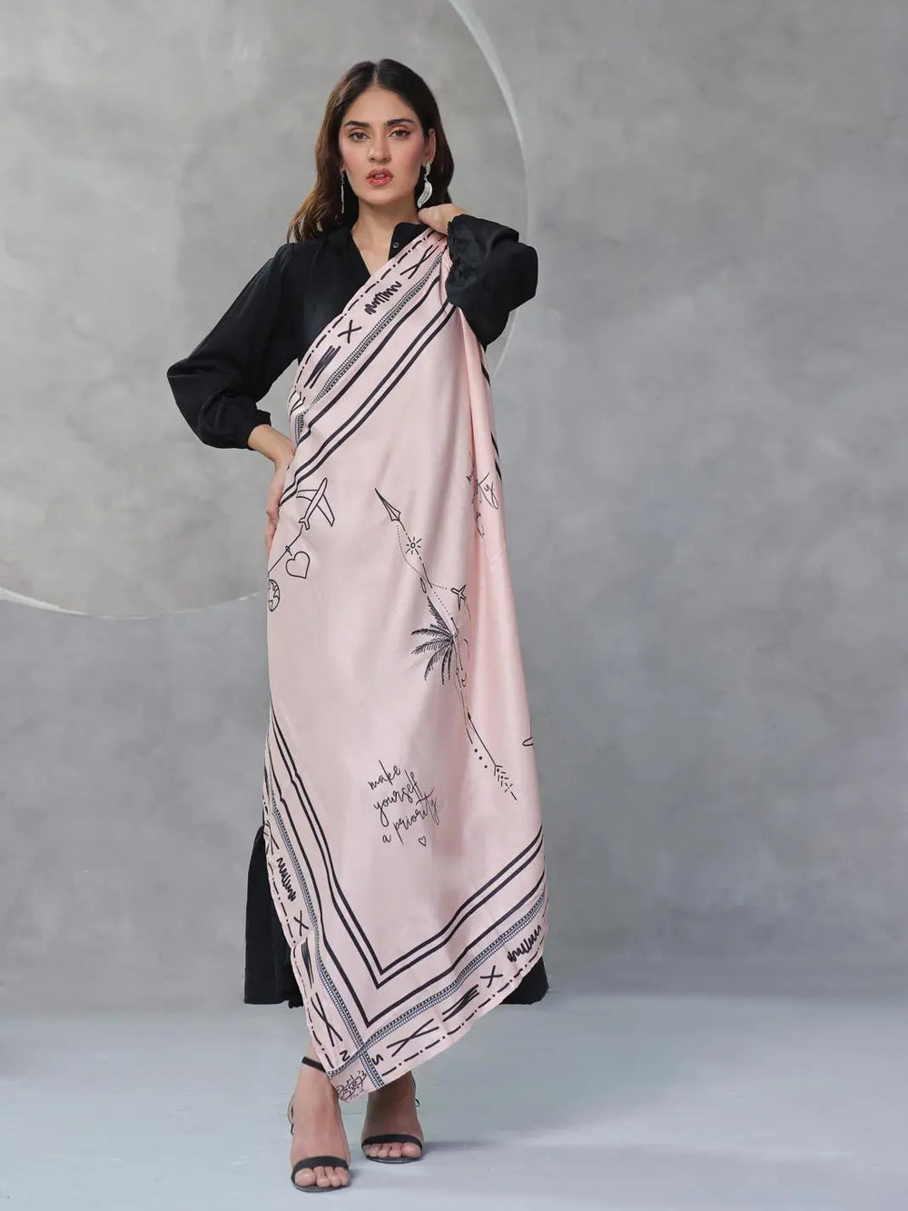 TNG Women RTW Printed Crinkle Chiffon 1 Piece Manzar Scarf Casual Collection