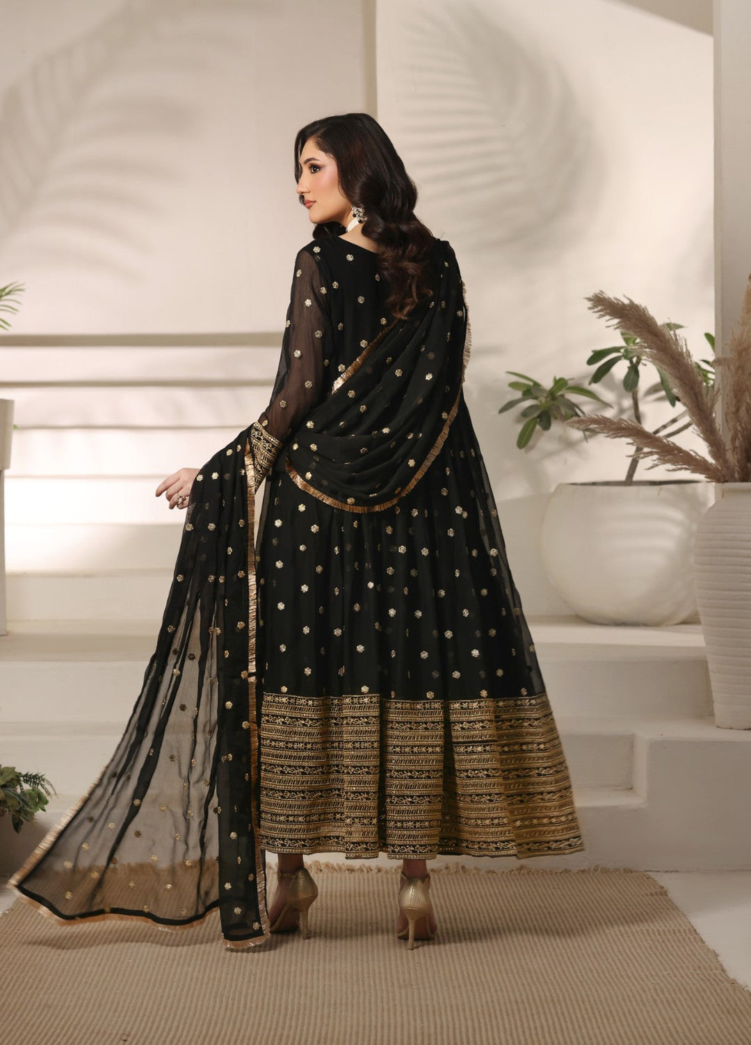 Unss Apparel Women RTW Embroidered Chiffon 3 Piece Suit Mayal Black Festive Collection