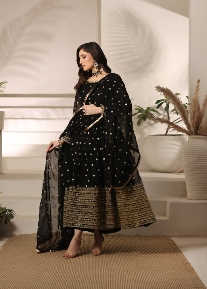 Unss Apparel Women RTW Embroidered Chiffon 3 Piece Suit Mayal Black Festive Collection