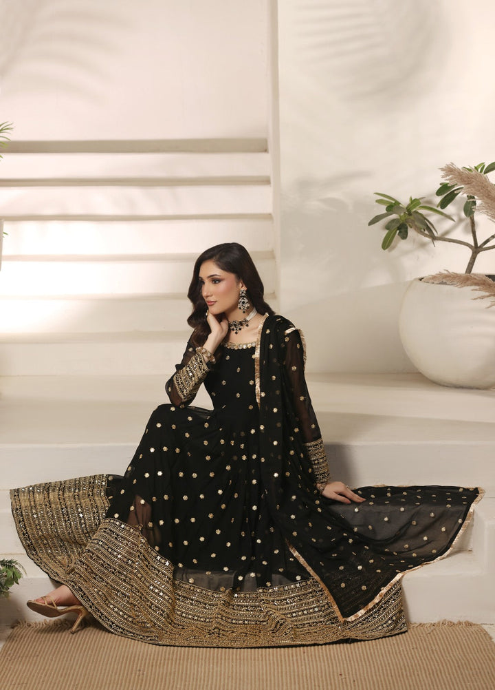 Unss Apparel Women RTW Embroidered Chiffon 3 Piece Suit Mayal Black Festive Collection