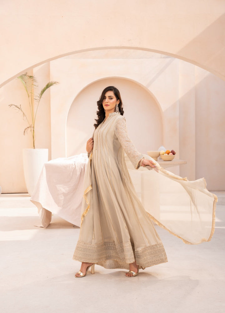 Kashish by HEM Women RTW Embroidered Chiffon 3 Piece Suit Beige Festive Collection