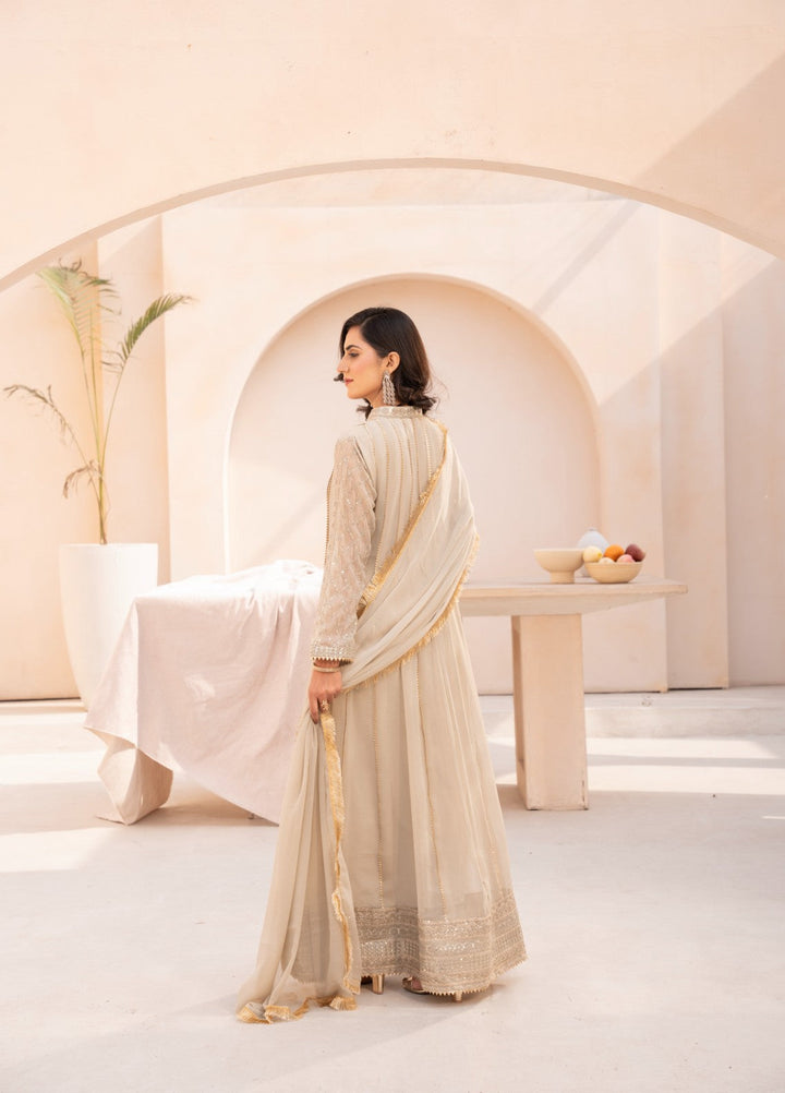 Kashish by HEM Women RTW Embroidered Chiffon 3 Piece Suit Beige Festive Collection