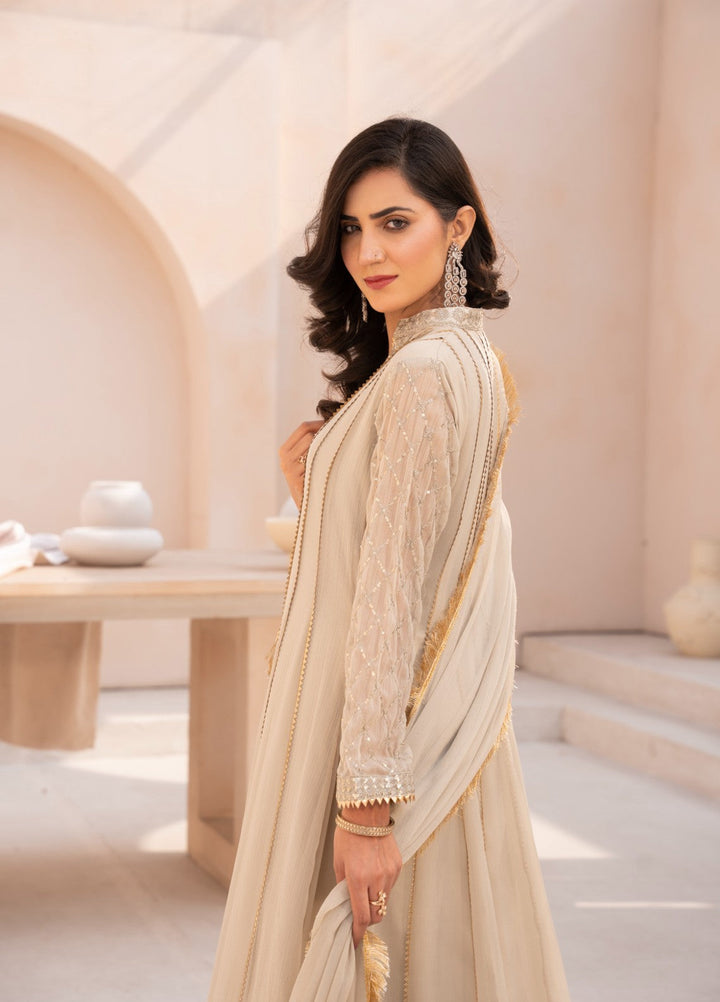 Kashish by HEM Women RTW Embroidered Chiffon 3 Piece Suit Beige Festive Collection