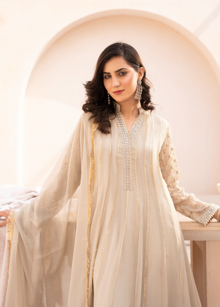 Kashish by HEM Women RTW Embroidered Chiffon 3 Piece Suit Beige Festive Collection