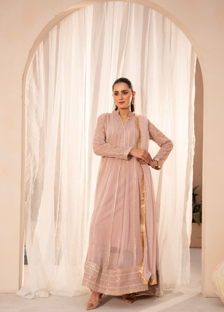 Kashish by HEM Women RTW Embroidered Chiffon 3 Piece Suit Baby Pink Festive Collection