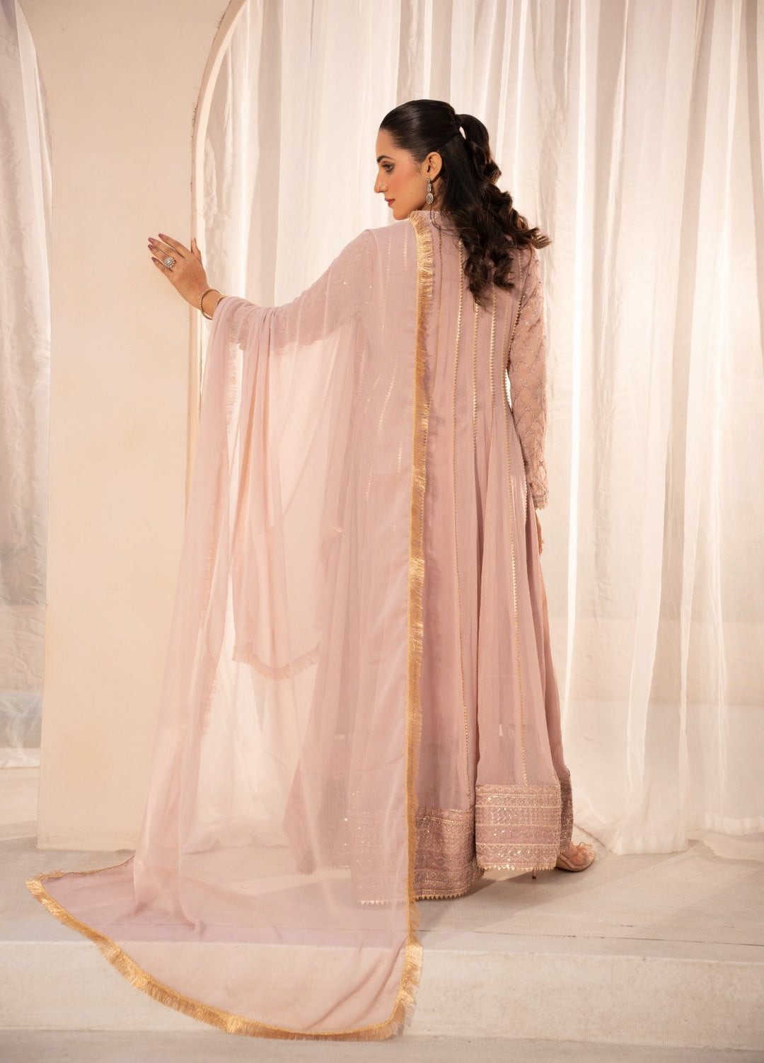 Kashish by HEM Women RTW Embroidered Chiffon 3 Piece Suit Baby Pink Festive Collection