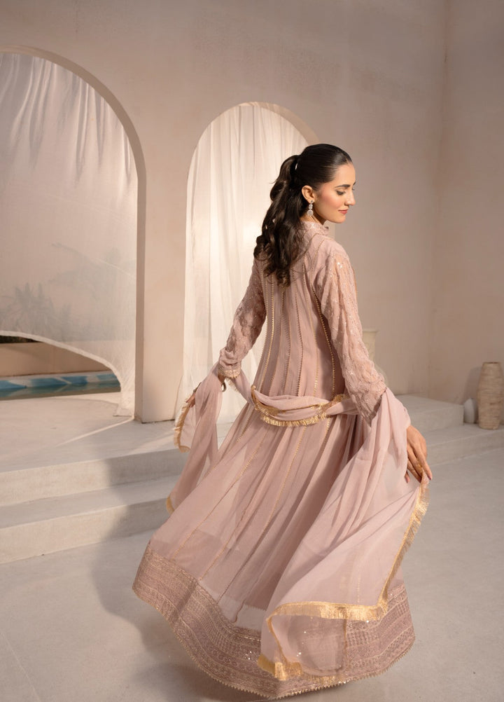 Kashish by HEM Women RTW Embroidered Chiffon 3 Piece Suit Baby Pink Festive Collection