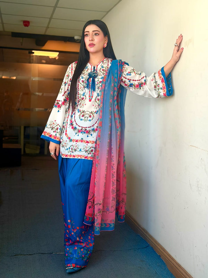 Syra's Atelier RTW Printed Lawn 3 Piece Suit Jahan Ara Blue Casual Collection