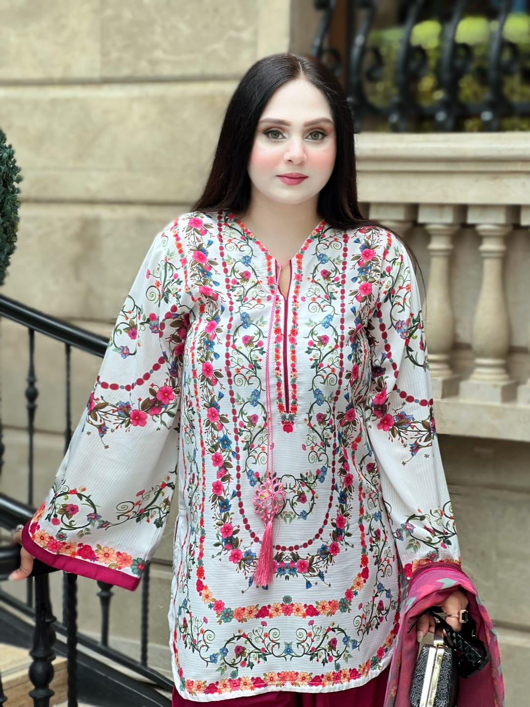 Syra's Atelier RTW Printed Lawn 3 Piece Suit Jahan Ara Pink Casual Collection