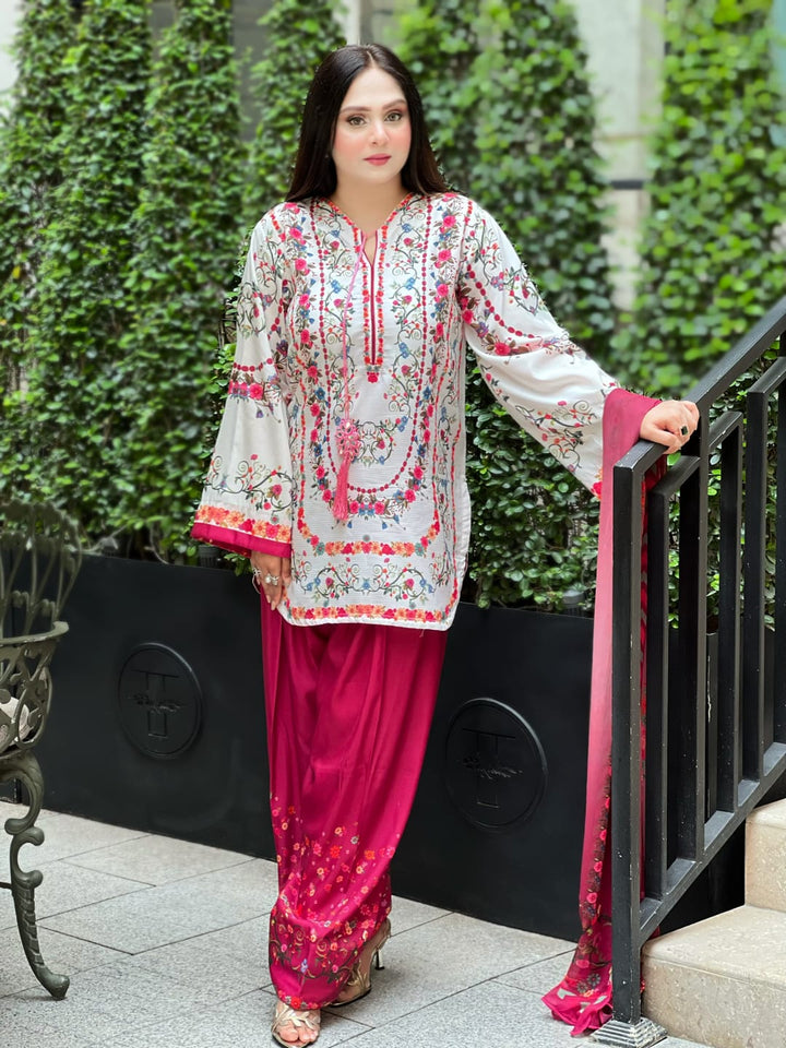Syra's Atelier RTW Printed Lawn 3 Piece Suit Jahan Ara Pink Casual Collection