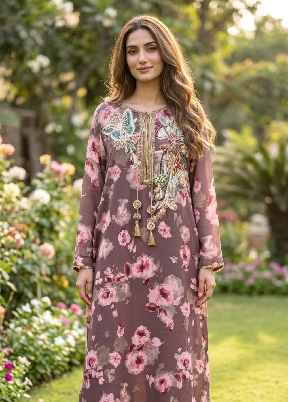 House of Nyyra Women RTW Embroidered Grip 1 Piece Suit Noir Rose Summer Collection