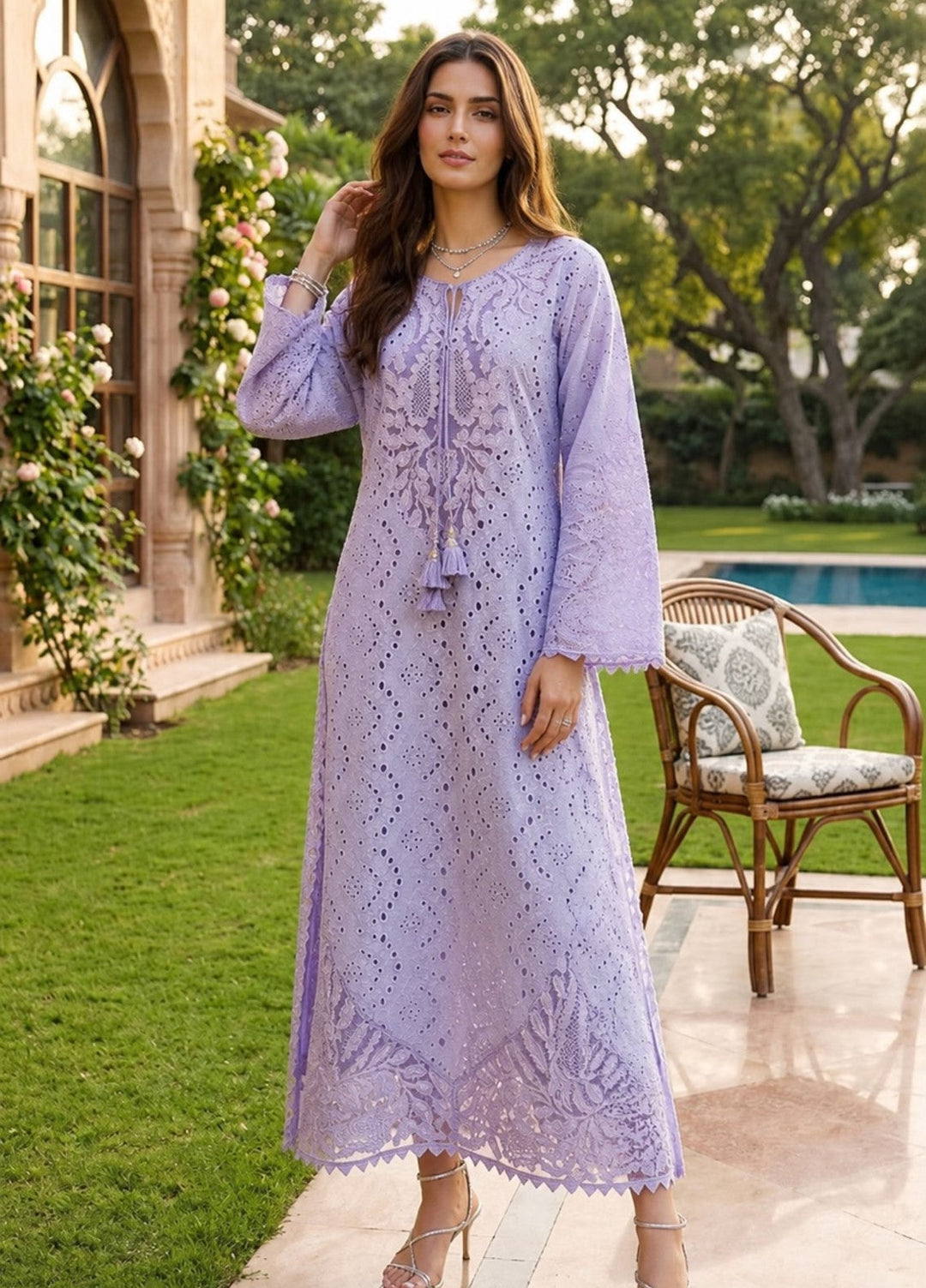 House of Nyyra Women RTW Embroidered Chikankari 1 Piece Suit Lilac Mist Summer Collection