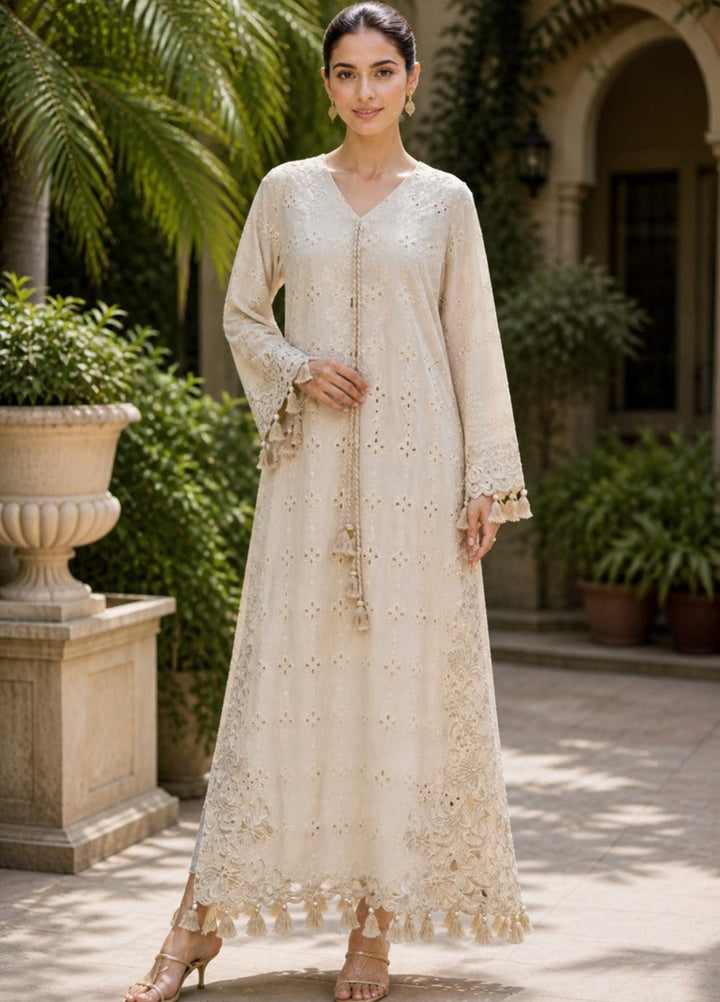 House of Nyyra Women RTW Embroidered Chikankari 1 Piece Suit Mira Beige Summer Collection