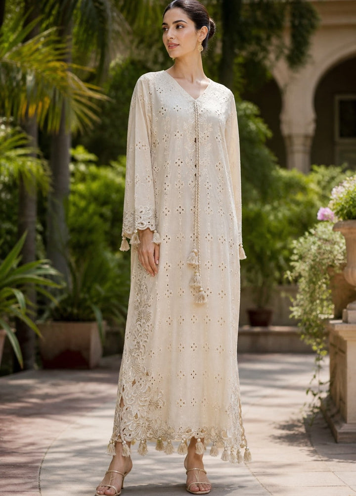 House of Nyyra Women RTW Embroidered Chikankari 1 Piece Suit Mira Beige Summer Collection