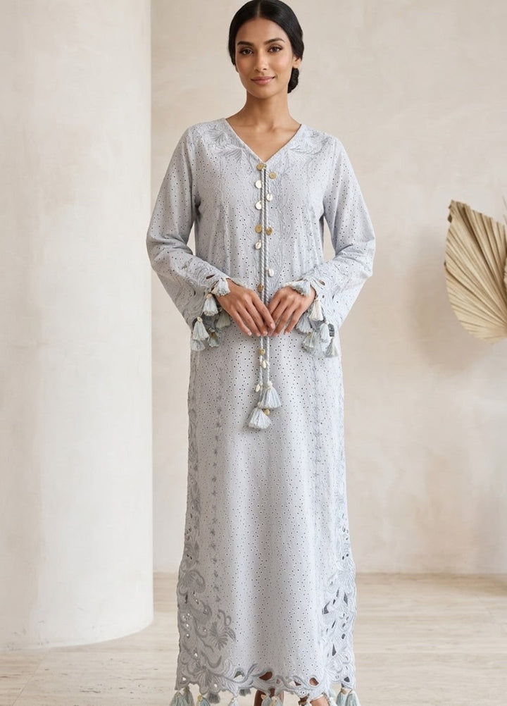 House of Nyyra Women RTW Embroidered Chikankari 1 Piece Suit Mira Blue Summer Collection
