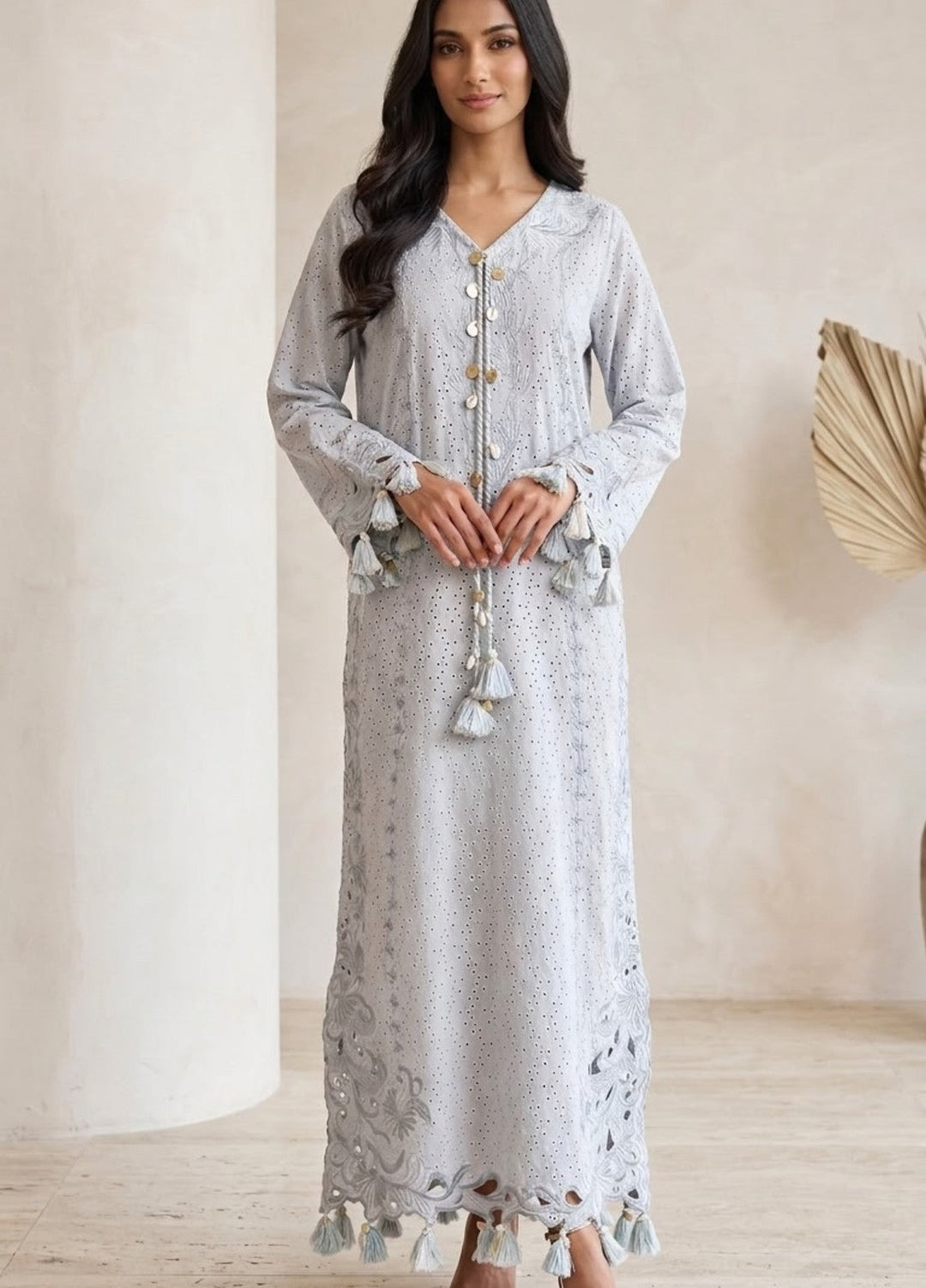 House of Nyyra Women RTW Embroidered Chikankari 1 Piece Suit Mira Blue Summer Collection