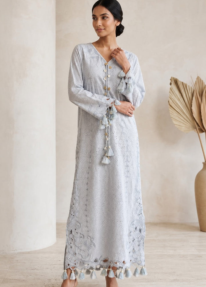 House of Nyyra Women RTW Embroidered Chikankari 1 Piece Suit Mira Blue Summer Collection