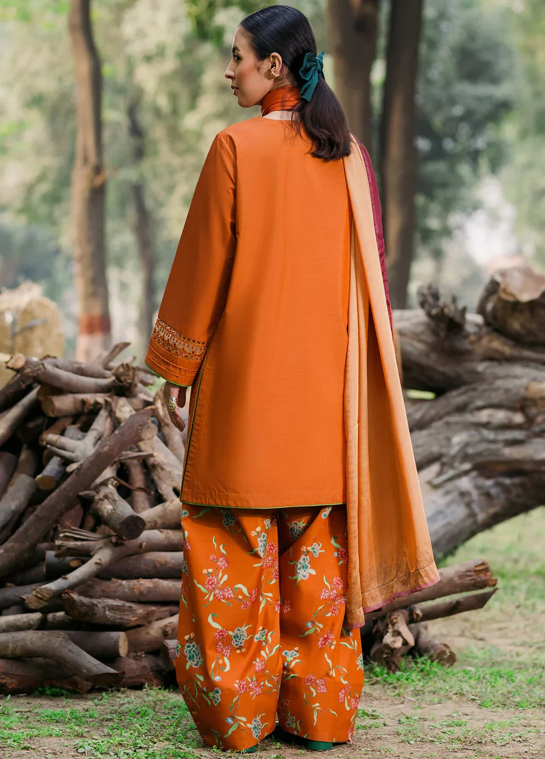 Urban Edge by jahaan RTW Embroidered Raw Silk 3 Piece Suit Tawny Casual Collection