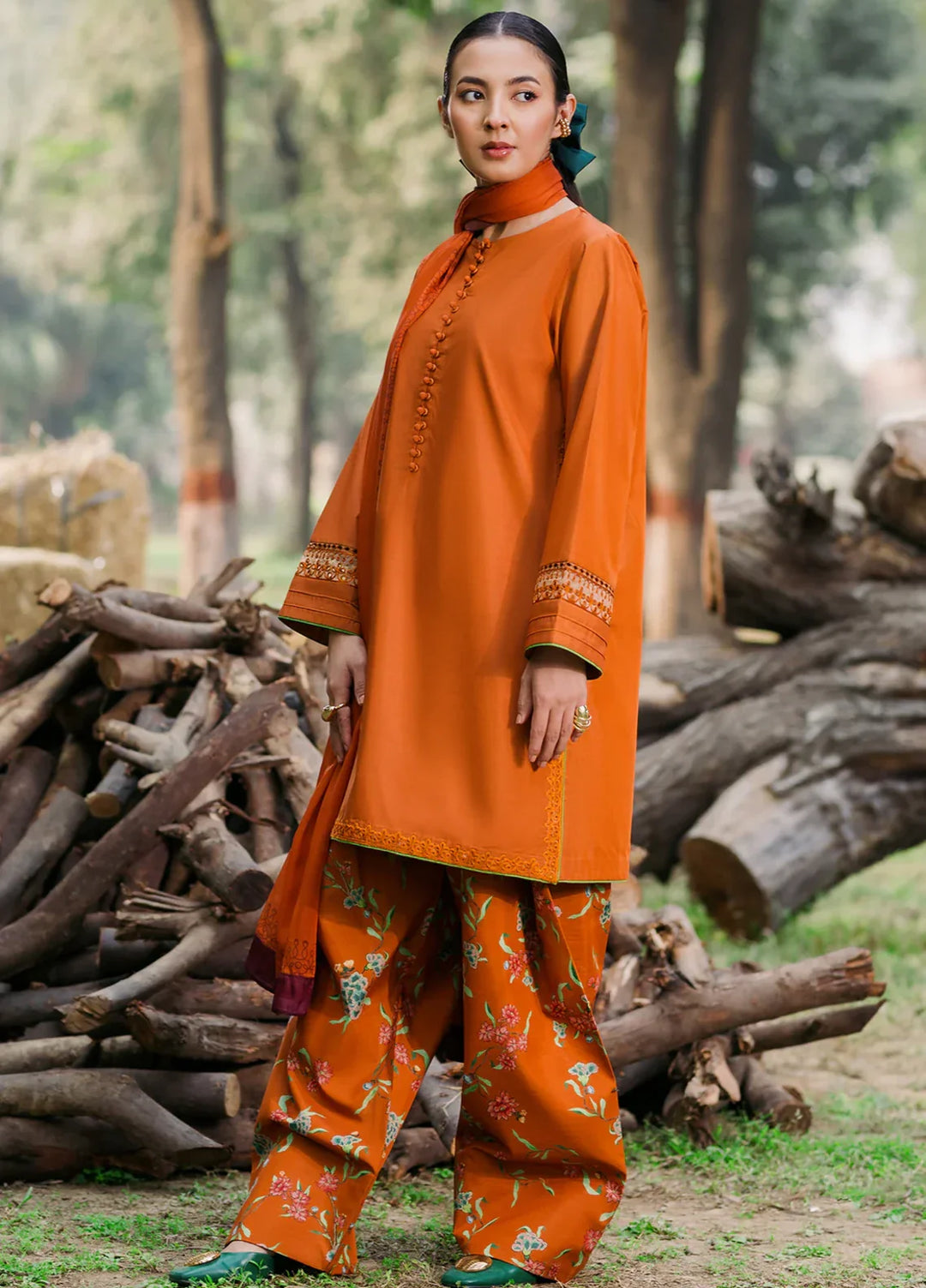 Urban Edge by jahaan RTW Embroidered Raw Silk 3 Piece Suit Tawny Casual Collection