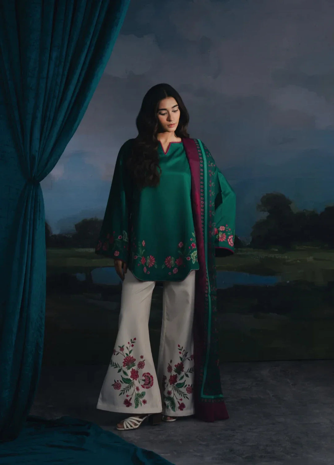 Hidden Garden by Jahaan RTW Printed Crepe 3 Piece Suit Ivy Casual Collection