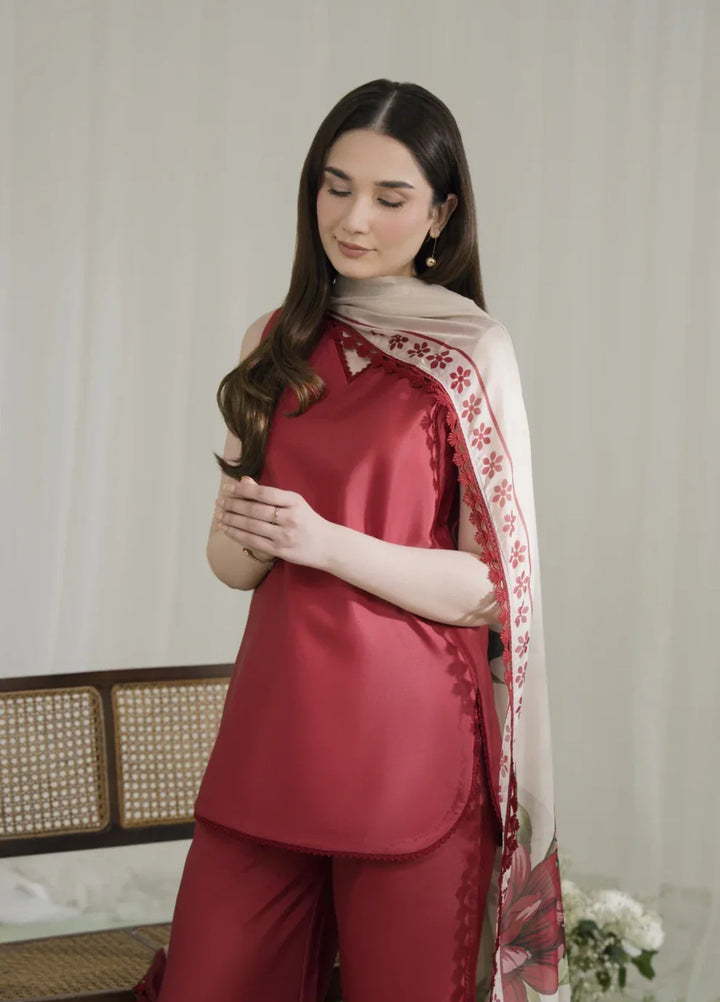 Blossom Hour by Jahaan RTW Printed Crepe 3 Piece Suit Crimson Casual Collection