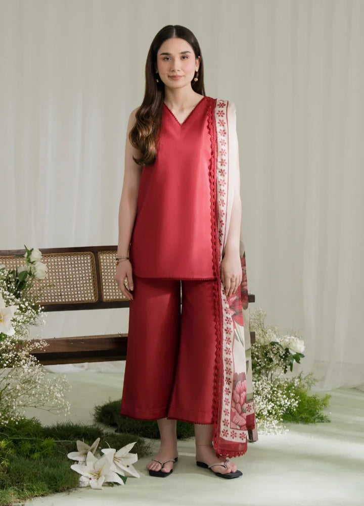 Blossom Hour by Jahaan RTW Printed Crepe 3 Piece Suit Crimson Casual Collection