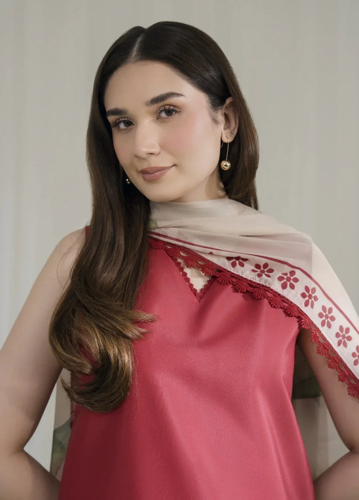 Blossom Hour by Jahaan RTW Printed Crepe 3 Piece Suit Crimson Casual Collection