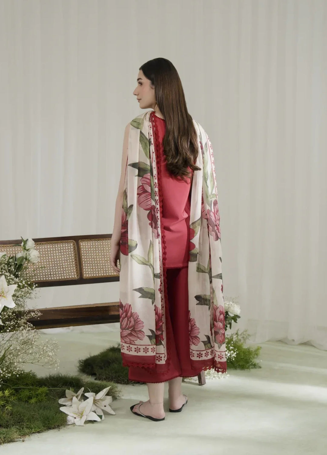 Blossom Hour by Jahaan RTW Printed Crepe 3 Piece Suit Crimson Casual Collection