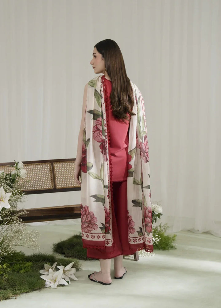 Blossom Hour by Jahaan RTW Printed Crepe 3 Piece Suit Crimson Casual Collection