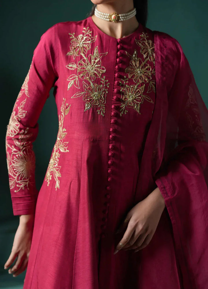 Koel by Jahaan RTW Embroidered Raw Silk 3 Piece Suit Claret Festive Collection