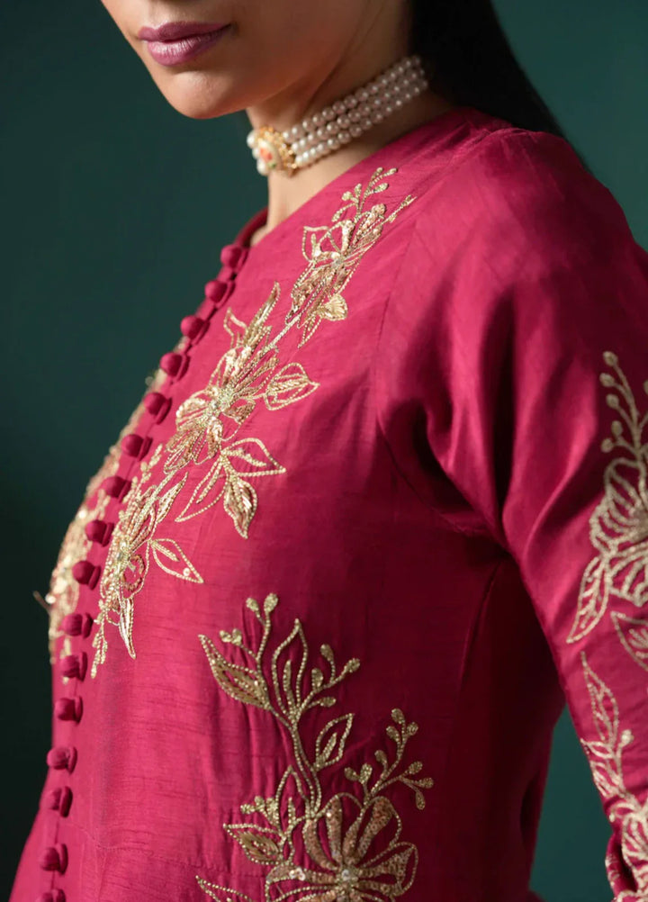 Koel by Jahaan RTW Embroidered Raw Silk 3 Piece Suit Claret Festive Collection