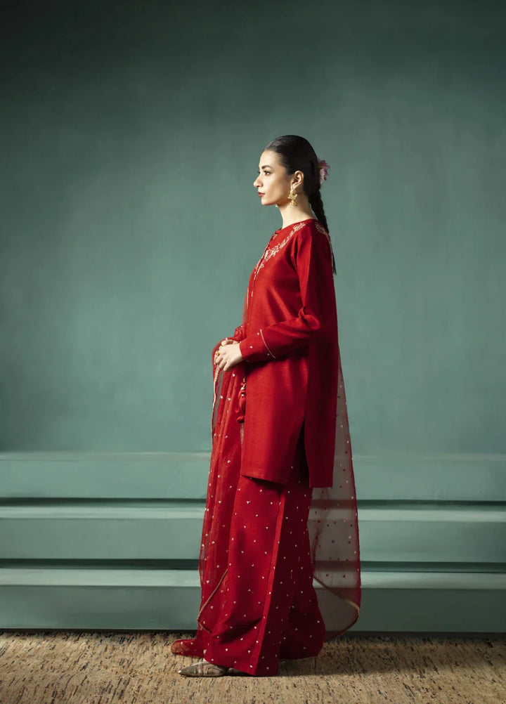 Koel by Jahaan RTW Embroidered Raw Silk 3 Piece Suit Vino Festive Collection