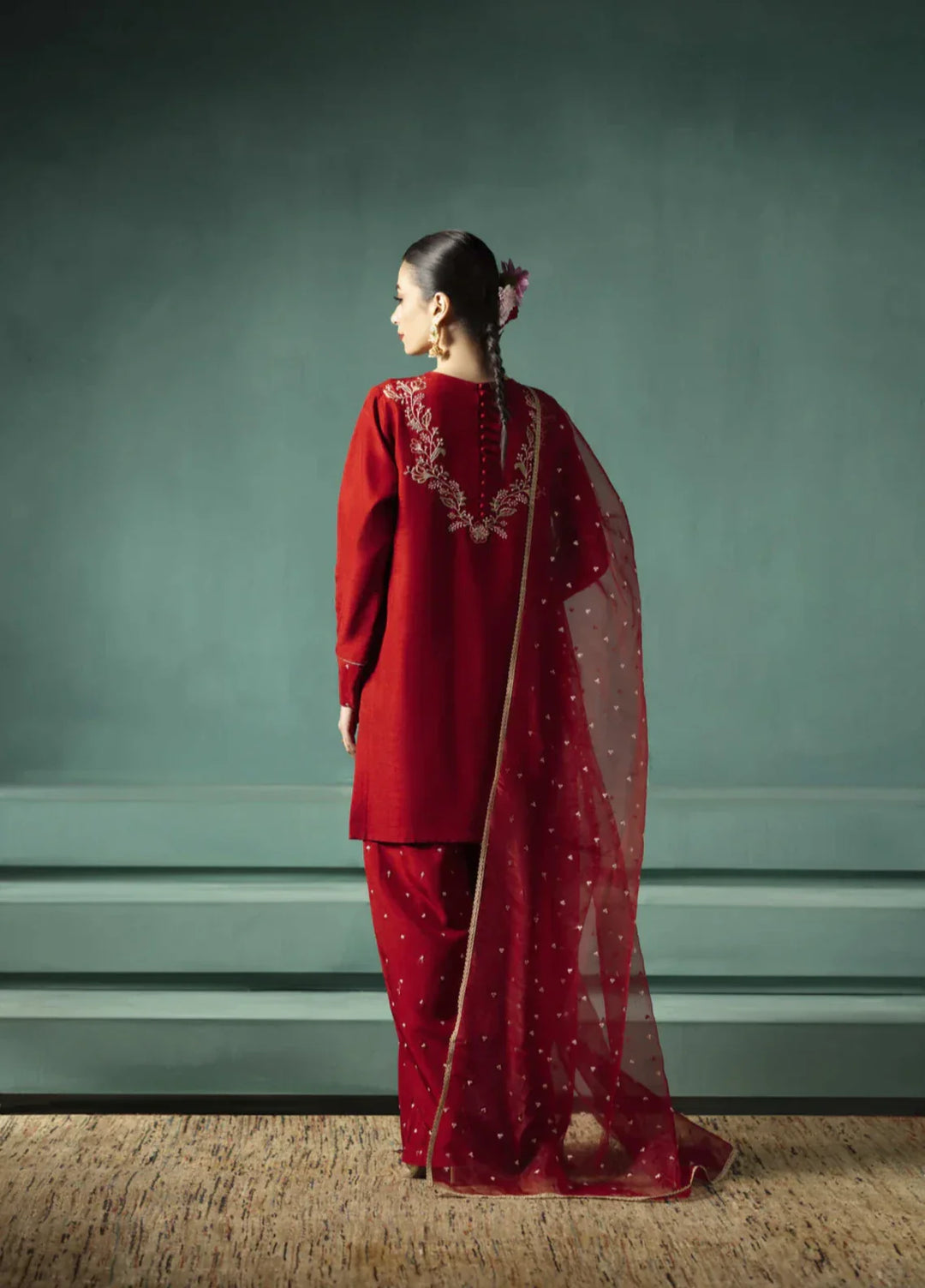 Koel by Jahaan RTW Embroidered Raw Silk 3 Piece Suit Vino Festive Collection
