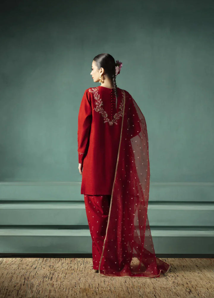 Koel by Jahaan RTW Embroidered Raw Silk 3 Piece Suit Vino Festive Collection