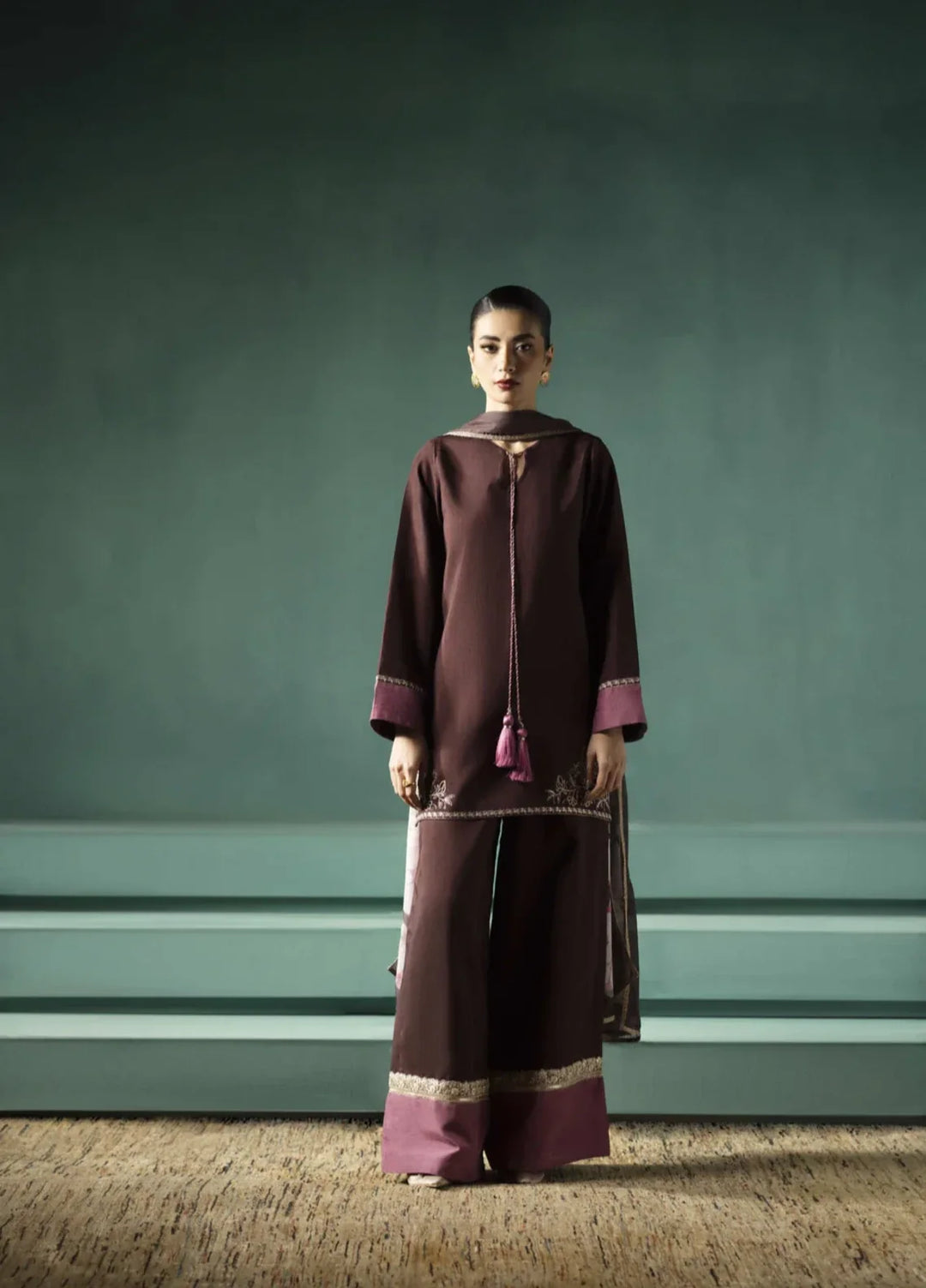 Koel by Jahaan RTW Embroidered Raw Silk 3 Piece Suit Petal Festive Collection