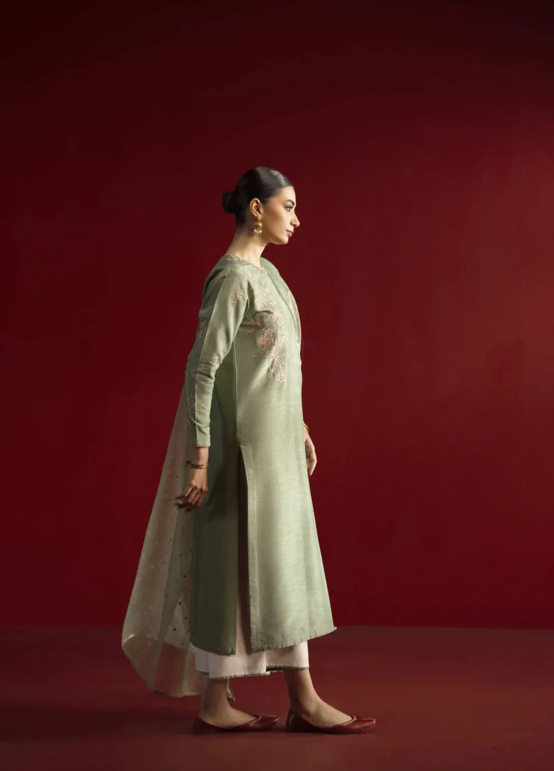 Koel by Jahaan RTW Embroidered Raw Silk 3 Piece Suit Aloe Festive Collection