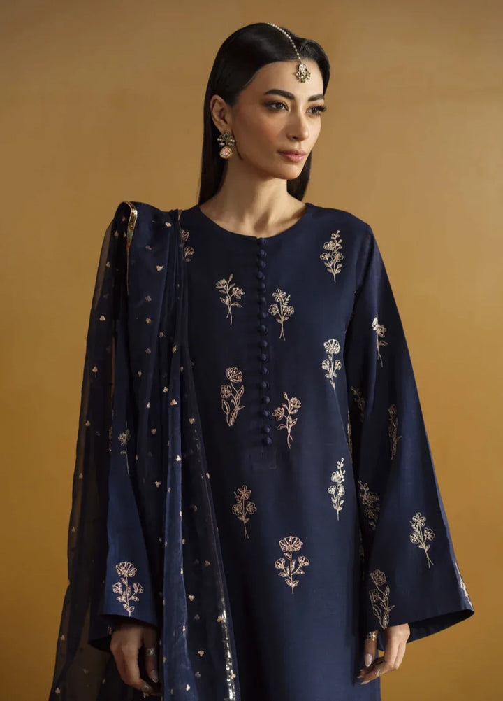 Koel by Jahaan RTW Embroidered Raw Silk 3 Piece Suit Azure Festive Collection