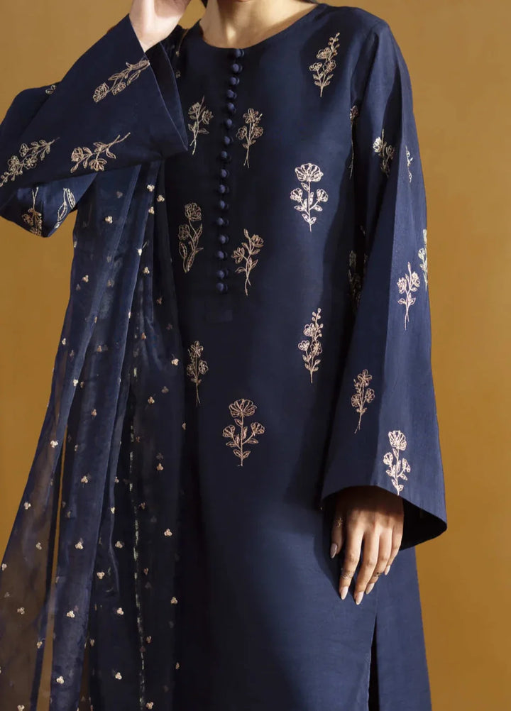 Koel by Jahaan RTW Embroidered Raw Silk 3 Piece Suit Azure Festive Collection