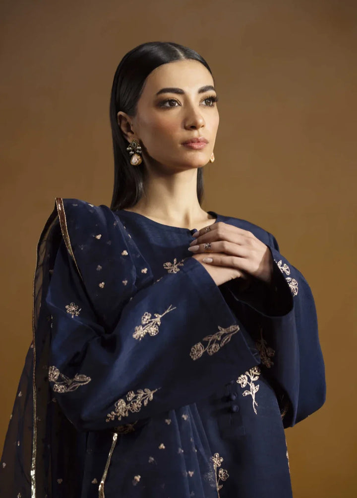 Koel by Jahaan RTW Embroidered Raw Silk 3 Piece Suit Azure Festive Collection